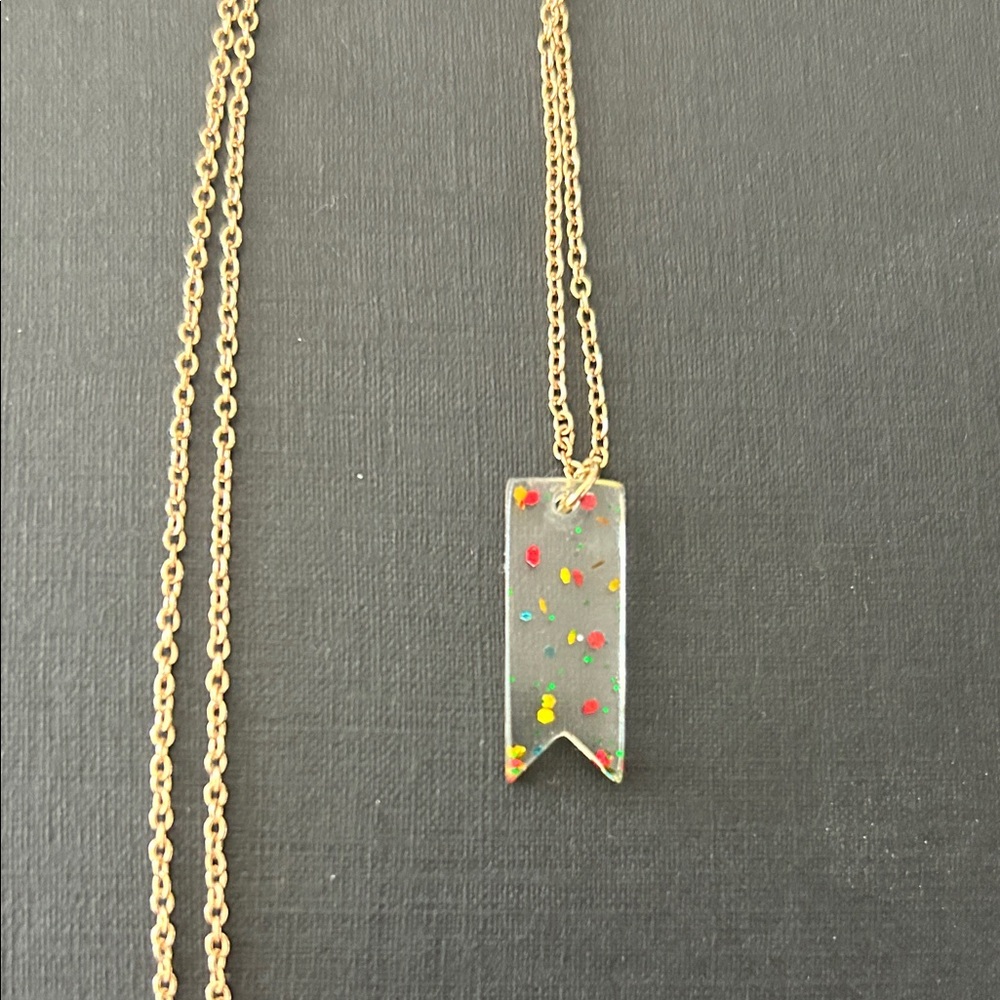Gold Chain Necklace with confetti inlay pendant